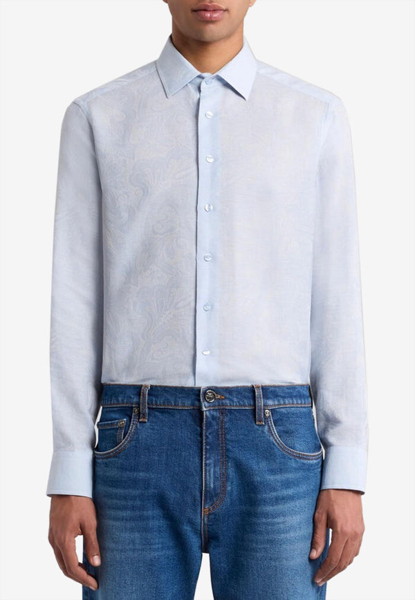 Etro Floral Jacquard Button-Up Shirt Sky Blue MRIB0001-99TJEG3 B0028
