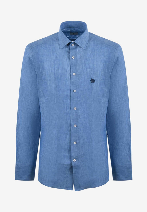 Etro Embroidered Pegaso Linen Shirt Blue MRIB0002-99TU3D1 B0482
