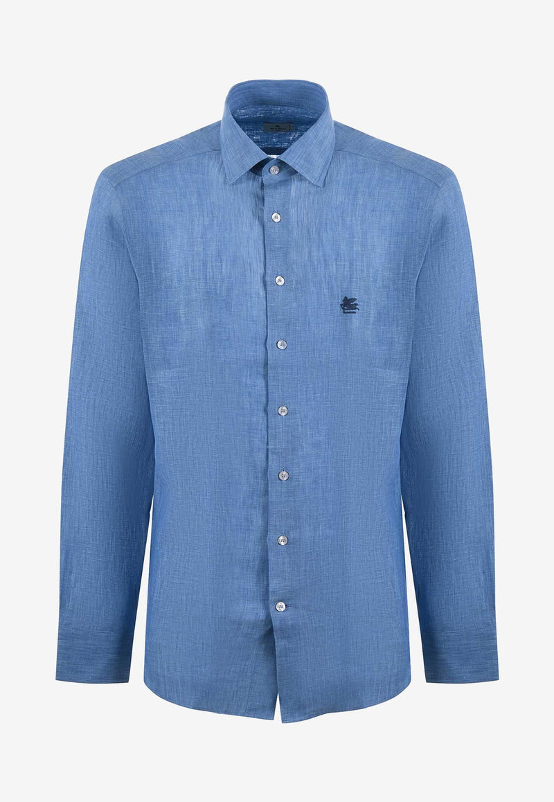 Etro Embroidered Pegaso Linen Shirt Blue MRIB0002-99TU3D1 B0482