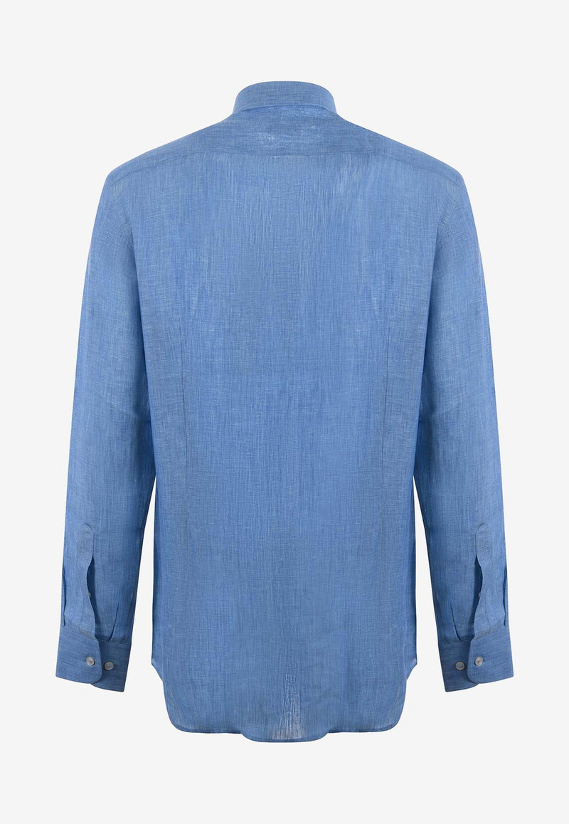 Etro Embroidered Pegaso Linen Shirt Blue MRIB0002-99TU3D1 B0482