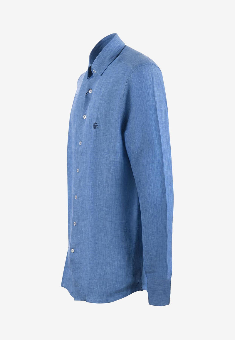 Etro Embroidered Pegaso Linen Shirt Blue MRIB0002-99TU3D1 B0482