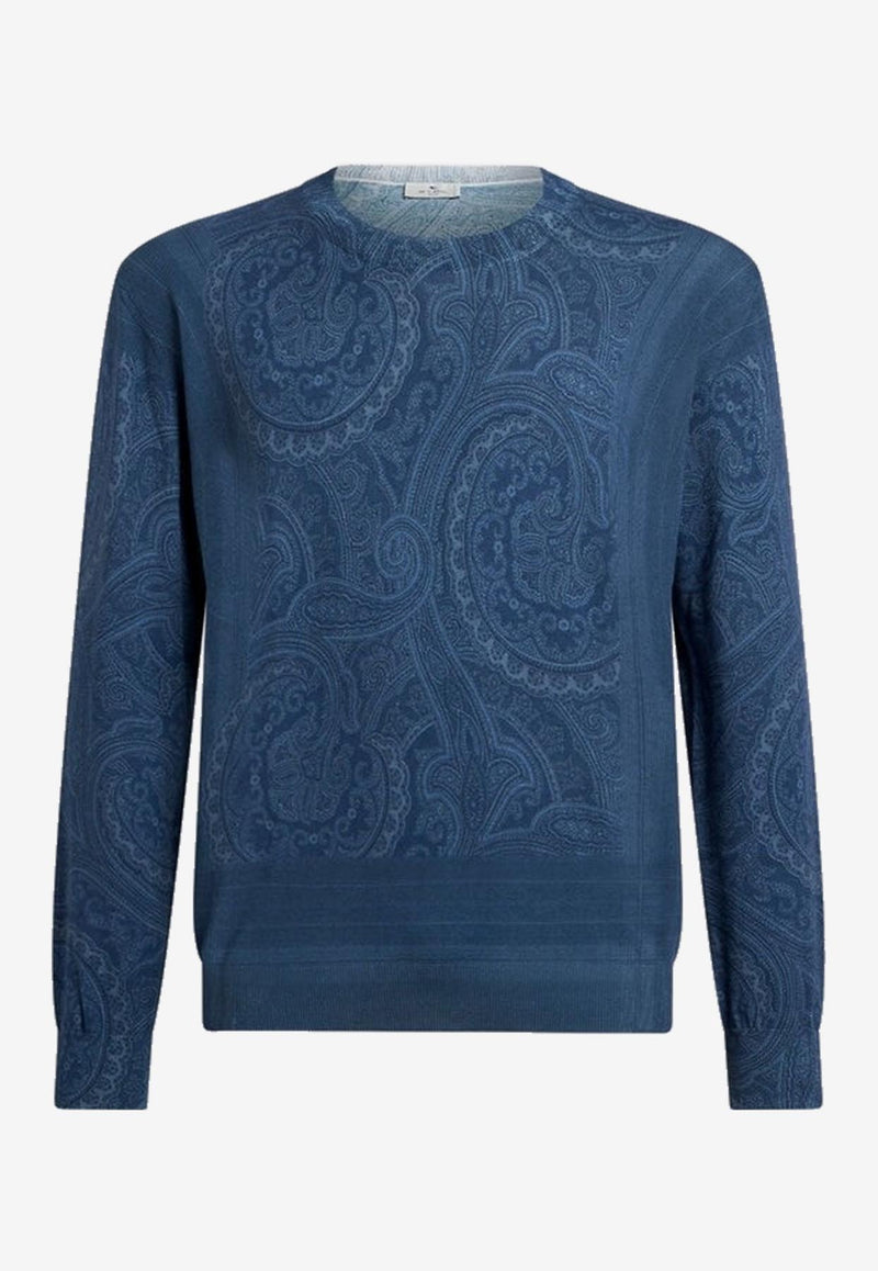 Etro Paisley Jacquard Silk and Cashmere Sweater Navy MRKF0003-AK829 X0883