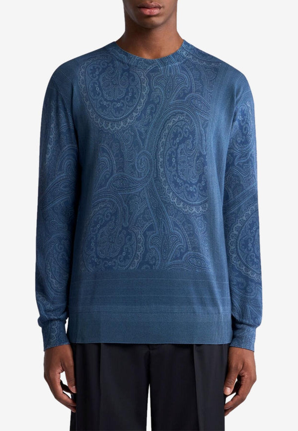 Etro Paisley Jacquard Silk and Cashmere Sweater Navy MRKF0003-AK829 X0883