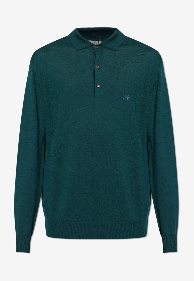 Etro Pegaso Embroidered Wool Polo Sweater Green MRKF0028-AL291 V0018