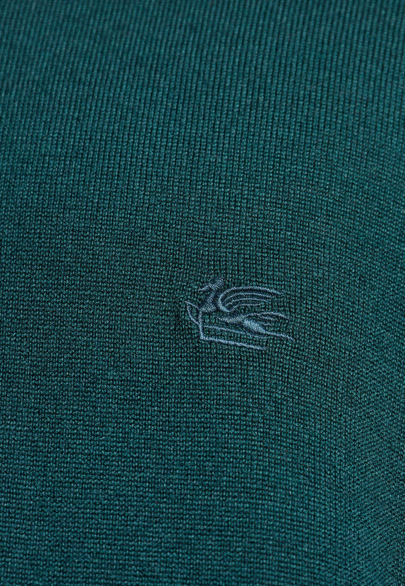 Etro Pegaso Embroidered Wool Polo Sweater Green MRKF0028-AL291 V0018