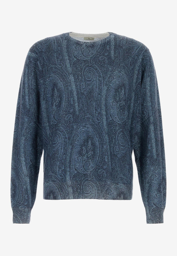 Etro Paisley Jacquard Crewneck Sweater Blue MRKF0096-AK464 X0883