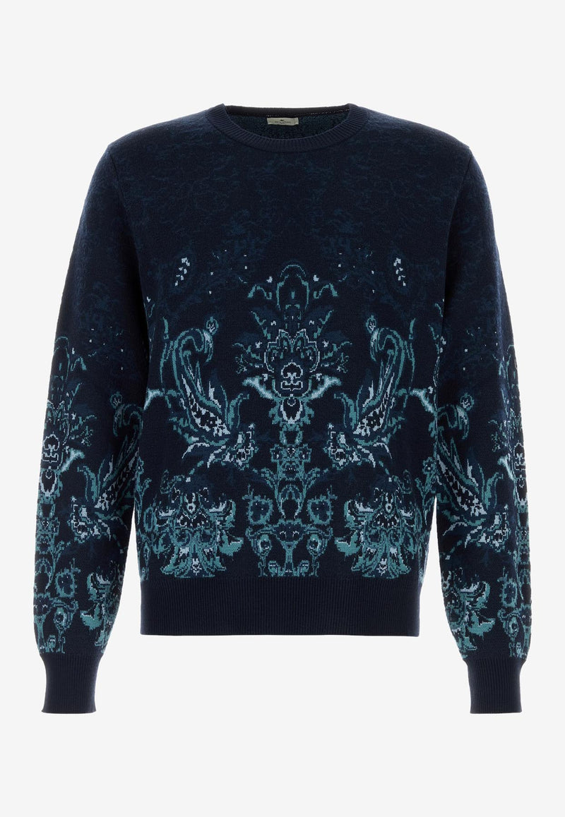 Etro Floral Jacquard Crewneck Sweater Blue MRKF0096-AQ177 S9883