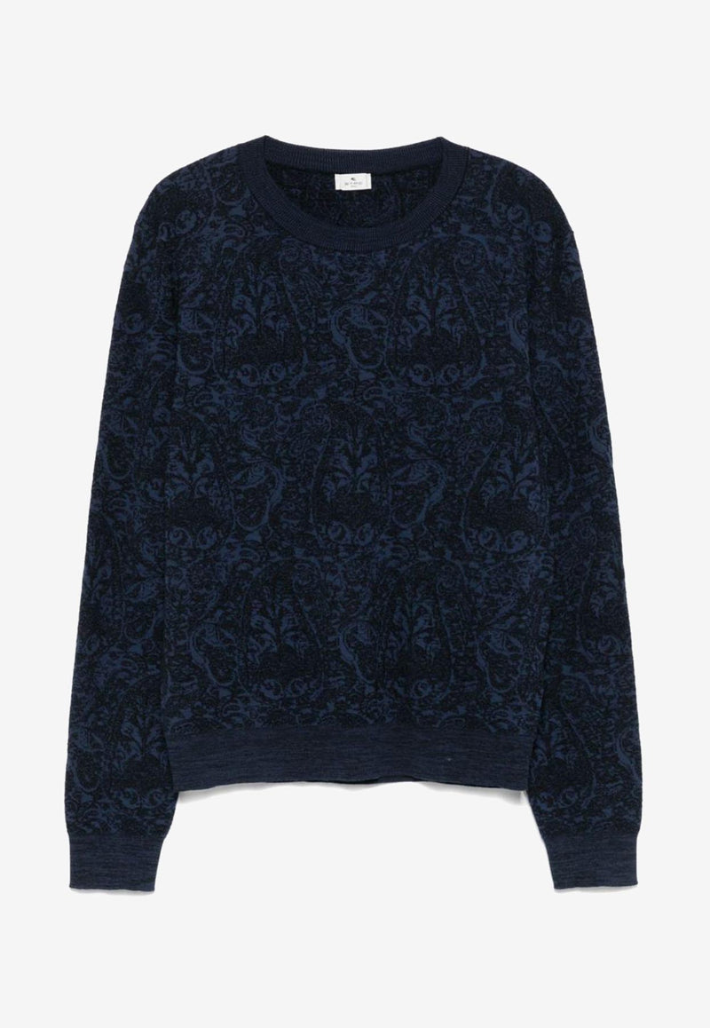 Etro Paisley Jacquard Crewneck Sweater Blue MRKF0096-AQ195 S9831