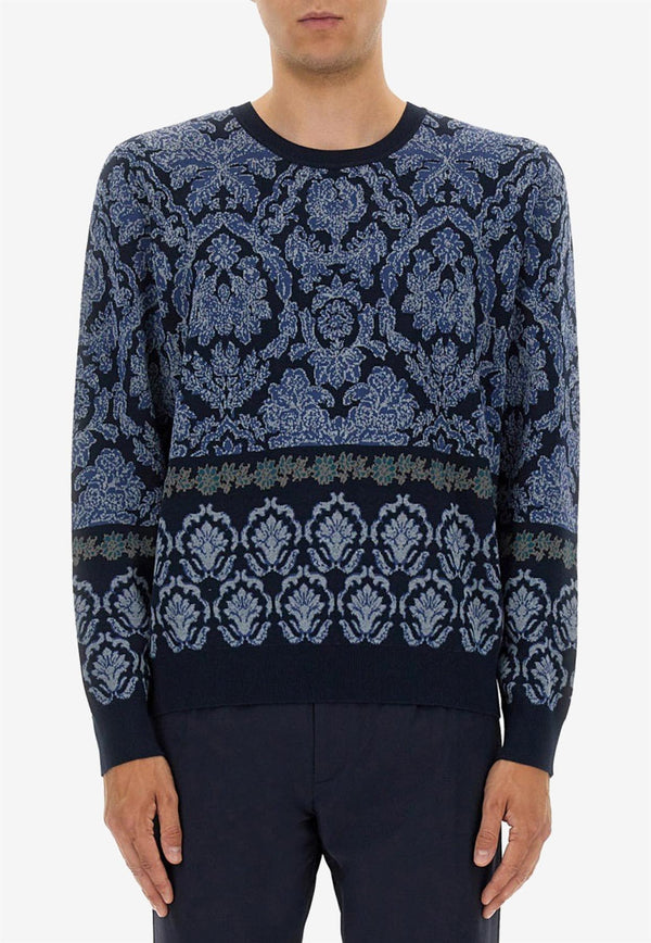 Etro Jacquard Knit Crewneck Sweater Blue MRKF0096-AQ197 S9884