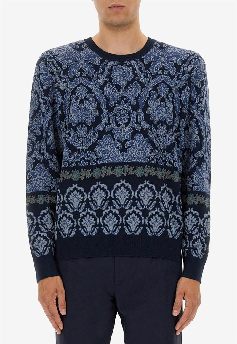 Etro Jacquard Knit Crewneck Sweater Blue MRKF0096-AQ197 S9884