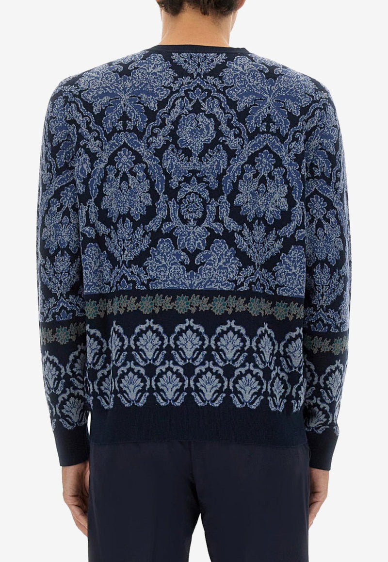 Etro Jacquard Knit Crewneck Sweater Blue MRKF0096-AQ197 S9884