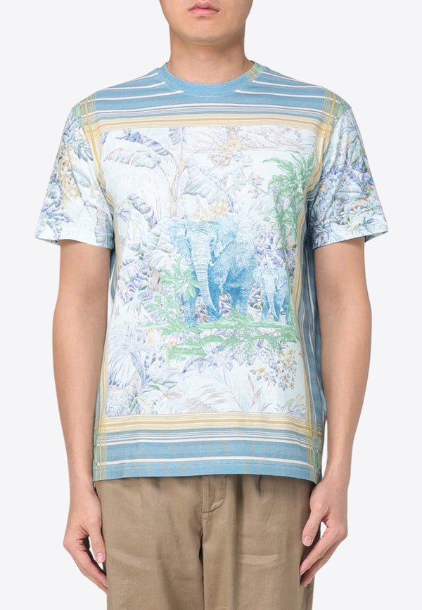 Etro Printed Crewneck T-shirt Blue MRMA0002-AK582 X0880
