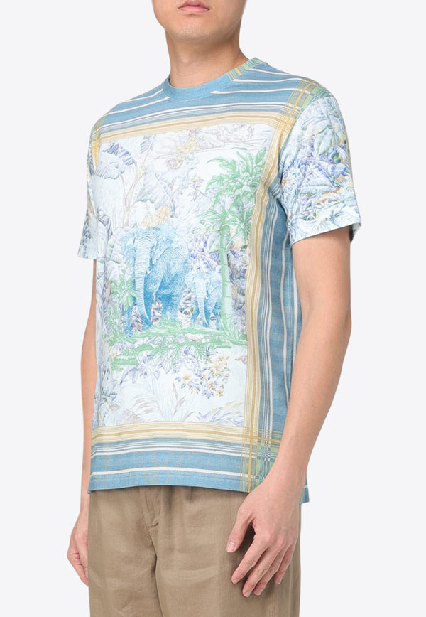 Etro Printed Crewneck T-shirt Blue MRMA0002-AK582 X0880