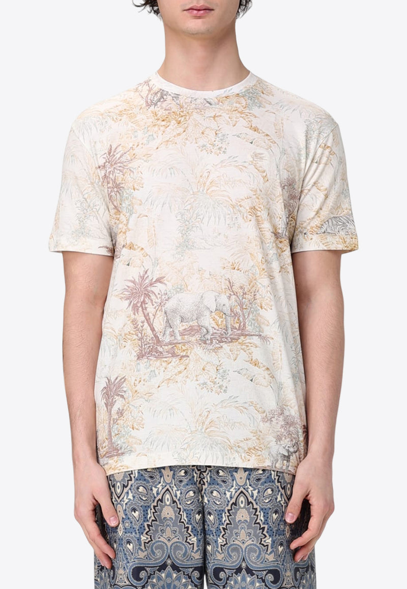 Etro Jungle Print Crewneck T-shirt Cream MRMA0002-AK589 X0820