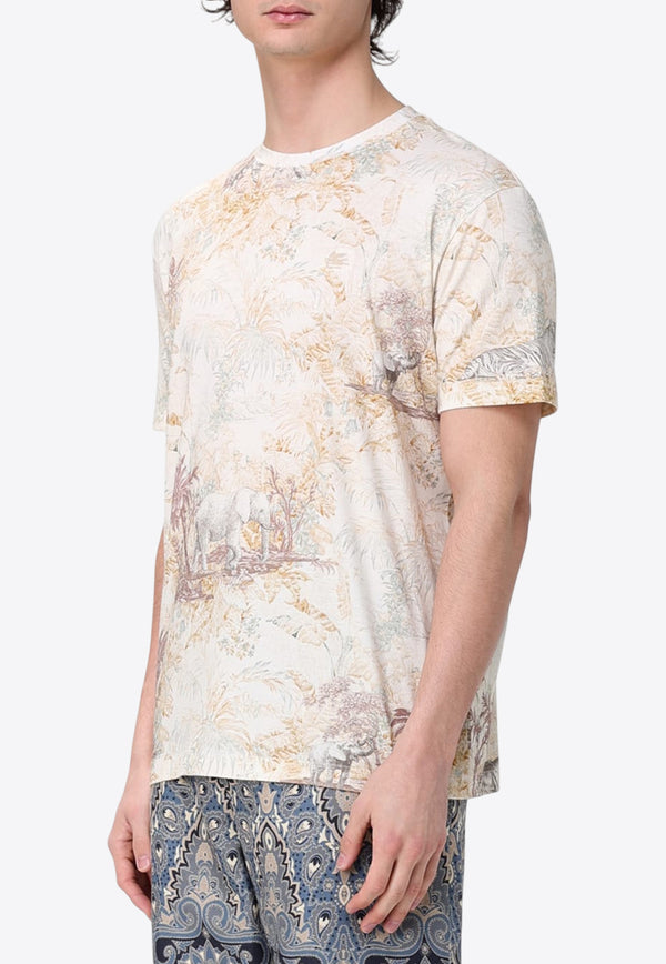 Etro Jungle Print Crewneck T-shirt Cream MRMA0002-AK589 X0820
