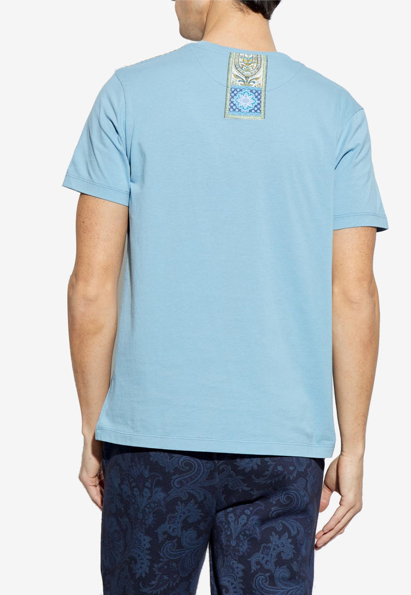 Etro Logo Embroidered Crewneck T-shirt Light Blue MRMA0002-AK699 B3911