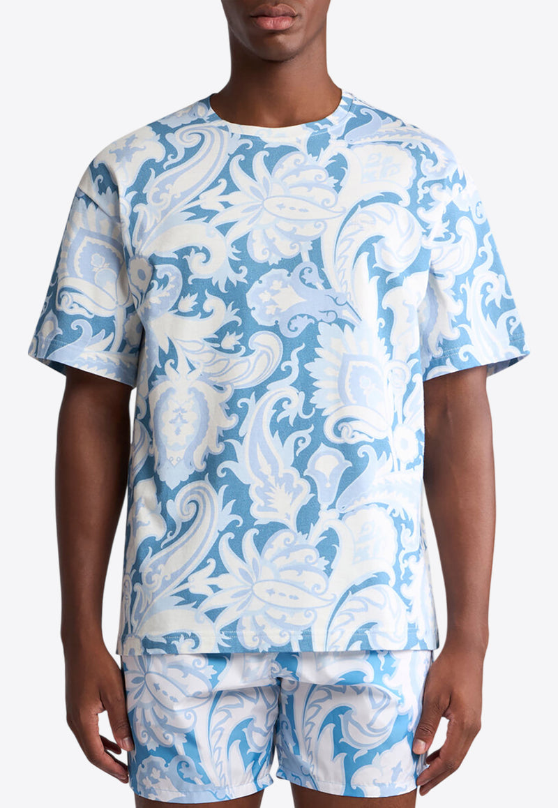 Etro Floral Print Crewneck T-shirt Blue MRMA0004-AK591 X0880