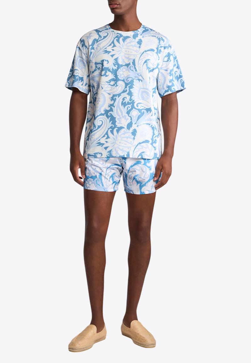 Etro Floral Print Crewneck T-shirt Blue MRMA0004-AK591 X0880