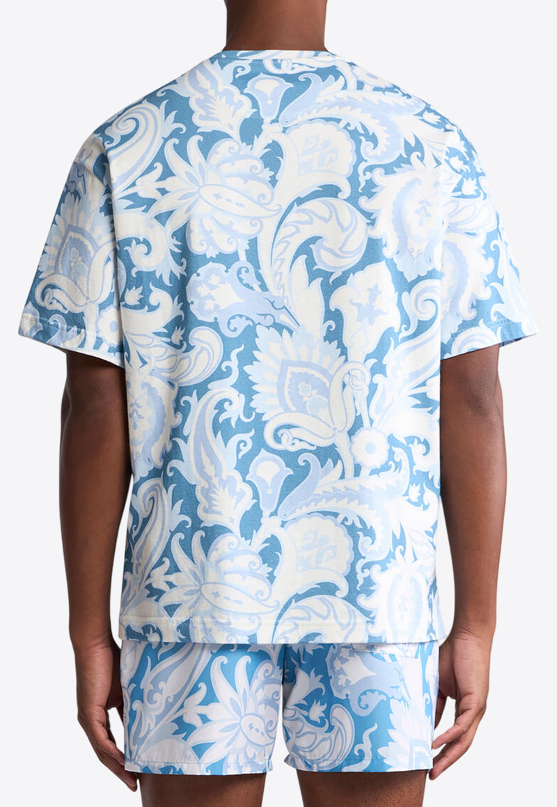 Etro Floral Print Crewneck T-shirt Blue MRMA0004-AK591 X0880