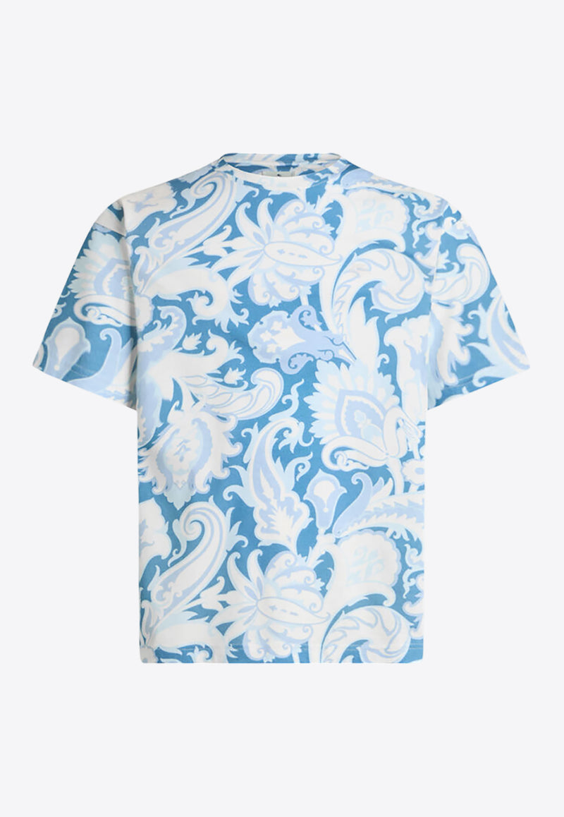 Etro Floral Print Crewneck T-shirt Blue MRMA0004-AK591 X0880