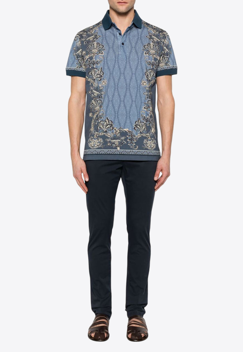 Etro Paisley Medallion Polo T-shirt Blue MRMD0004-AK568 X0883