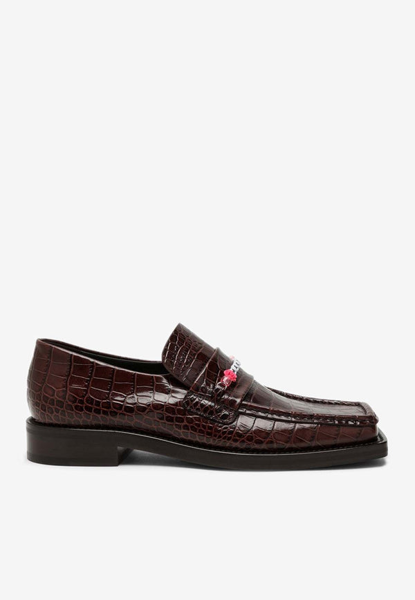 Martine Rose Beaded Loafers in Croc-Embossed Leather Brown MRSS241051ALE/O_MARTI-BROMUL