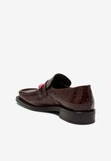 Martine Rose Beaded Loafers in Croc-Embossed Leather Brown MRSS241051ALE/O_MARTI-BROMUL