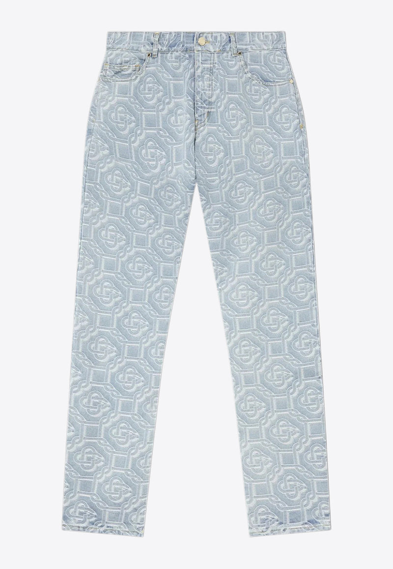 Casablanca Bleached Monogram Straight-Leg Pants Blue MS22-TR-002DENIM