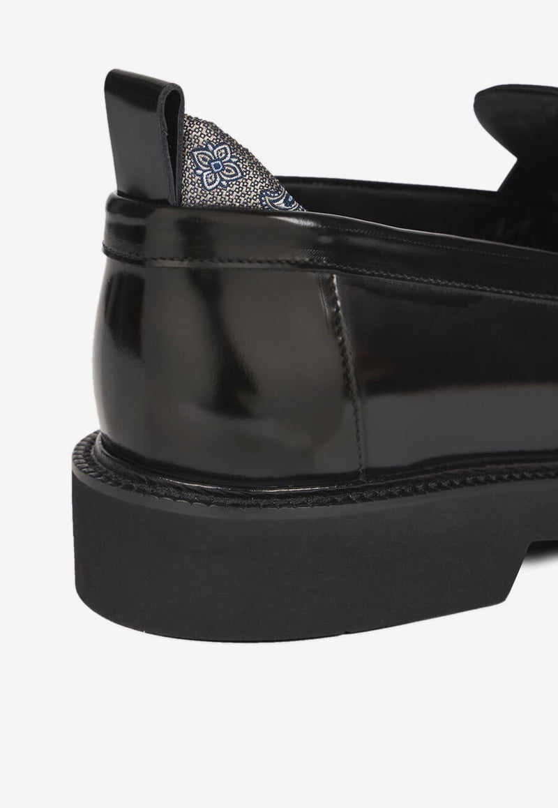Etro Shiny Leather Penny Loafers Black MS4K0003-AP306 N0000
