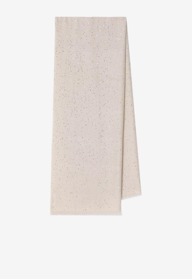 Brunello Cucinelli Sequined Cashmere-Blend Scarf Beige MSC915029WS/R_CUCIN-C9731