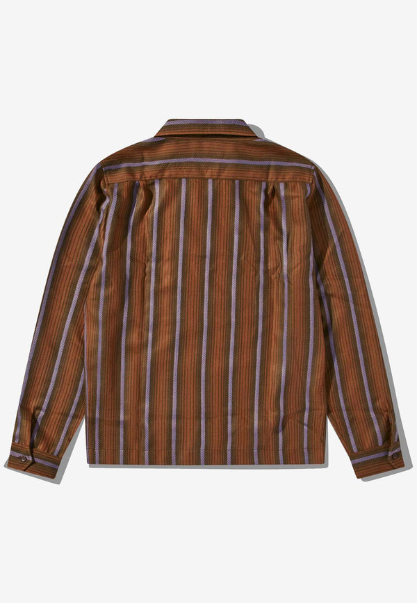 Wales Bonner Chorus Striped Zip Shirt Brown MSH03_WV02_8850