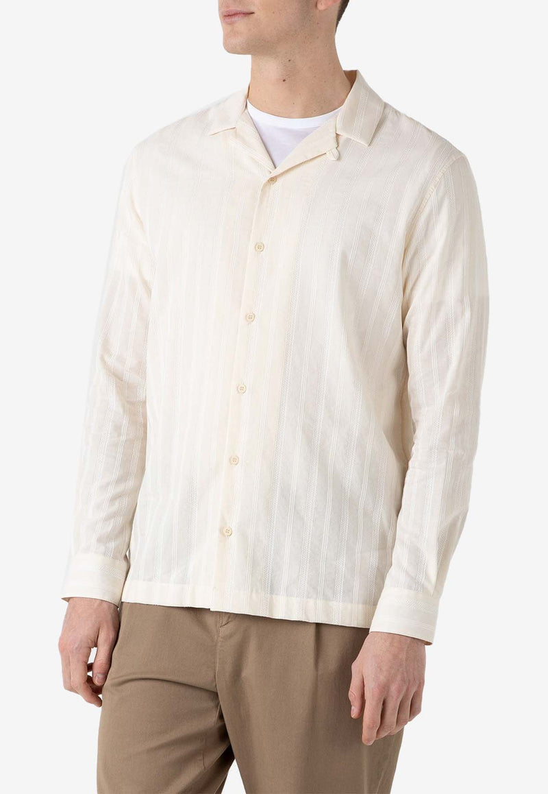 Sunspel Embroidered Striped Shirt Ecru MSHT2080-WHCRWHITE