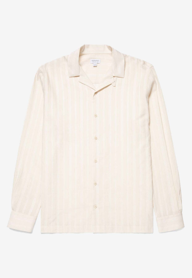 Sunspel Embroidered Striped Shirt Ecru MSHT2080-WHCRWHITE