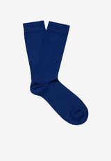 Sunspel Logo Print Ribbed Socks Blue MSOC9160NAVY