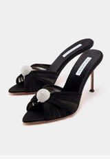 Aquazzura Mystery 85 Satin Mules with Crystal-Sphere Black MSYMIDM0-CHA000 BLACK