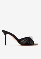 Aquazzura Mystery 85 Satin Mules with Crystal-Sphere Black MSYMIDM0-CHA000 BLACK
