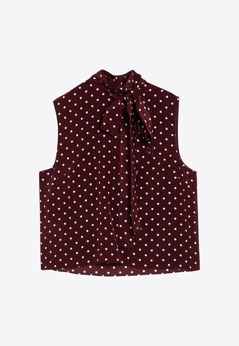 Miu Miu Bow Detail Polka Dot Silk Top Maroon MT1806OOO13LG/P_MIU-F0FDD