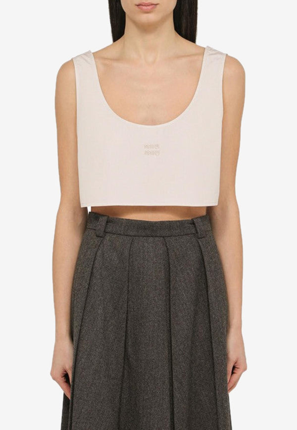 Miu Miu Logo Embroidered Cropped Tank Top Pink MT1982OOO10RG/O_MIU-F0D91
