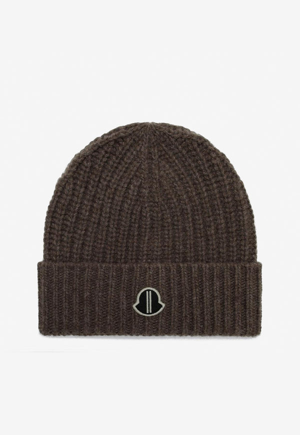 Moncler + Rick Owens Logo Patch Wool and Cashmere Beanie Brown MU02D3B01M4281/P_RICKO-25X