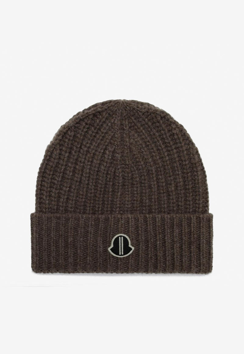 Moncler + Rick Owens Logo Patch Wool and Cashmere Beanie Brown MU02D3B01M4281/P_RICKO-25X