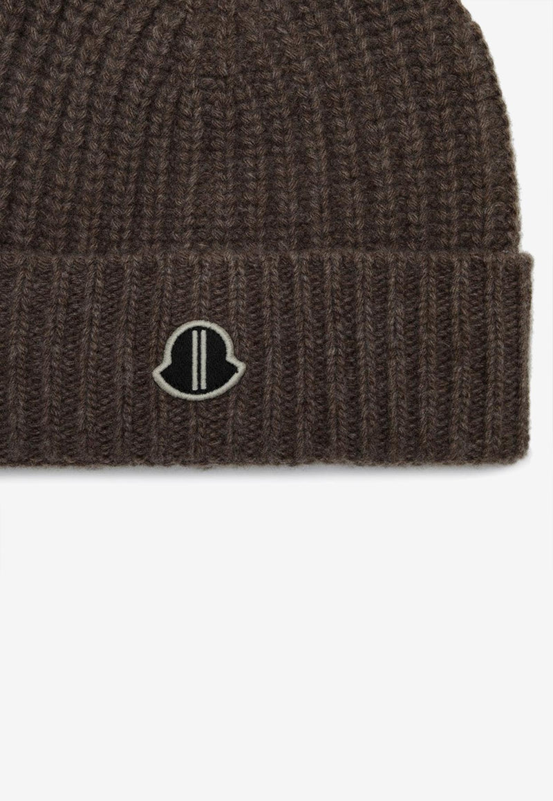 Moncler + Rick Owens Logo Patch Wool and Cashmere Beanie Brown MU02D3B01M4281/P_RICKO-25X