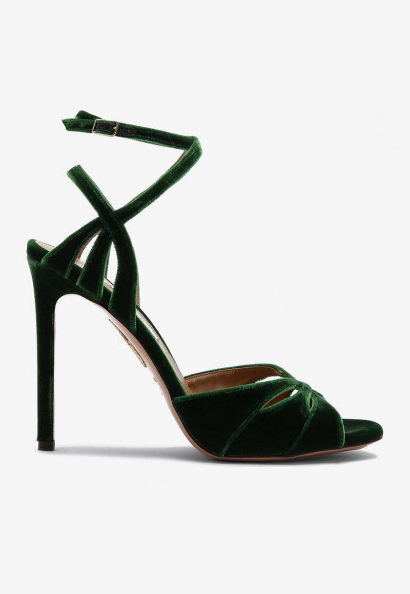 Aquazzura Moves 105 Velvet Sandals Green MVSHIGS0VEL/P_AQUA-MCH