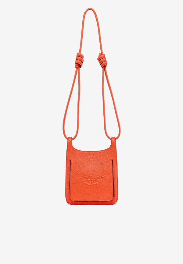 MCM Mini Himmel Grained Leather Hobo Bag Orange MWHESAC01ORANGE