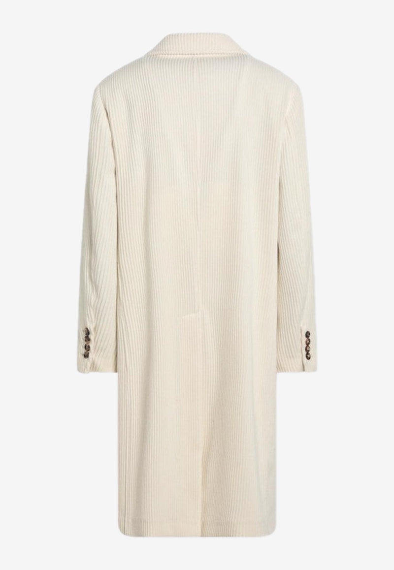 Brunello Cucinelli Single-Breasted Corduroy Cashmere Coat Ivory MY4459136WS/P_CUCIN-CQE69