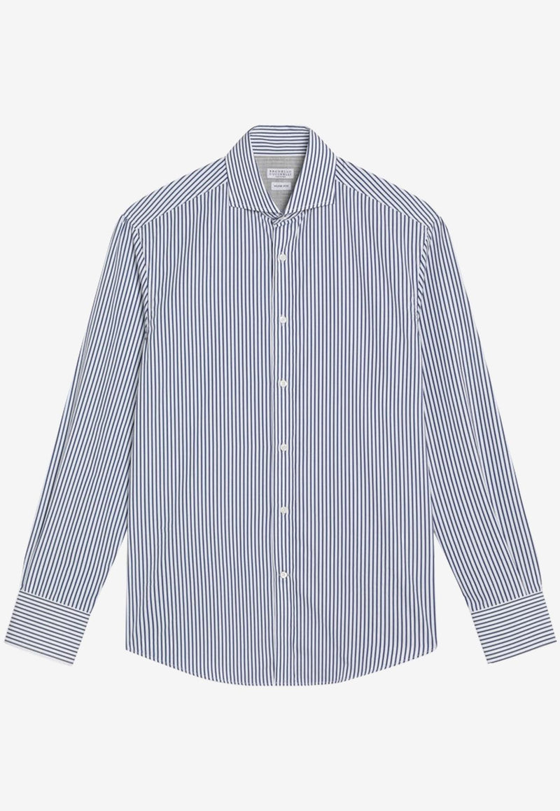 Brunello Cucinelli Striped Long-Sleeved Shirt Light Blue MY6241718CO/P_CUCIN-C015