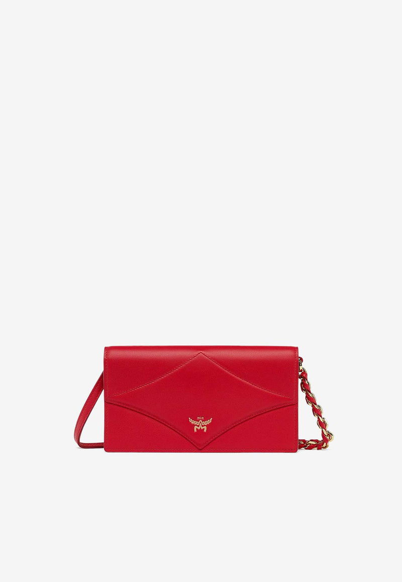 MCM Large Diamond-Quilt Leather Chain Clutch Red MYLEAAK01RED