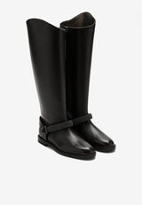 Brunello Cucinelli Ribbed Strap Knee-High Leather Boots Dark Brown MZOLC2847LE/P_CUCIN-C8279