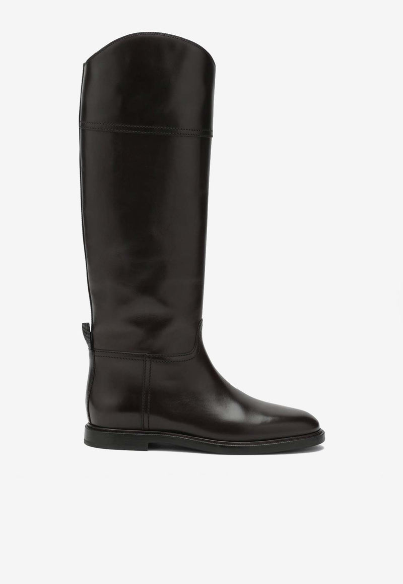 Brunello Cucinelli Shiny Leather Knee-High Boots Dark Brown MZOLC3039LE/R_CUCIN-C8279