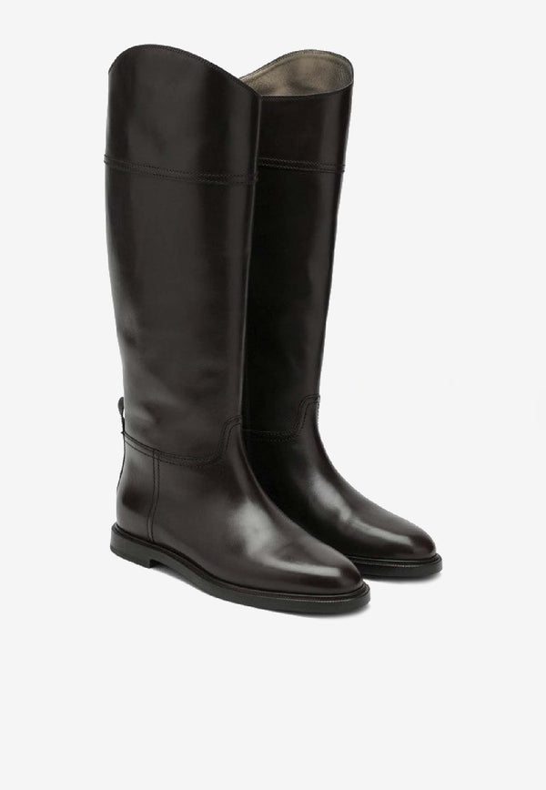 Brunello Cucinelli Shiny Leather Knee-High Boots Dark Brown MZOLC3039LE/R_CUCIN-C8279