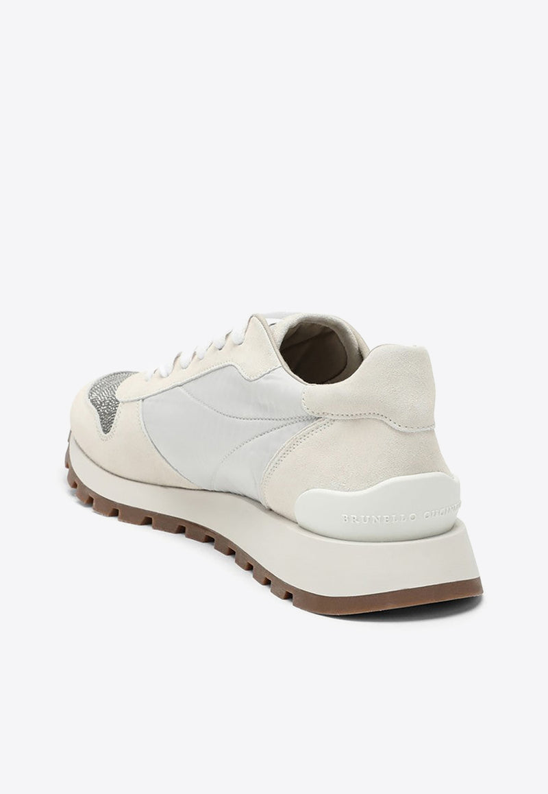 Brunello Cucinelli Suede Low-Top Sneakers with Monili Toe White MZSFG1960LE/O_CUCIN-C6280